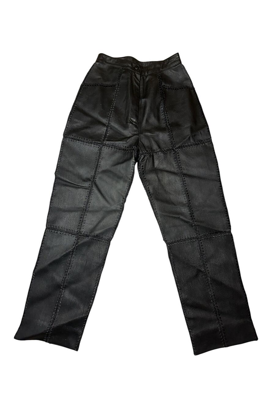 Vintage S.M.H. High Waisted Black Leather Patchwork Trousers Pants - Size 6